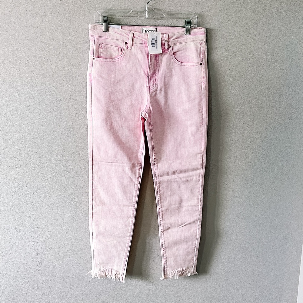 NWT Tricot Allie Pink Washed Raw Hem Mid Rise Skinny Ankle Jeans Size 11